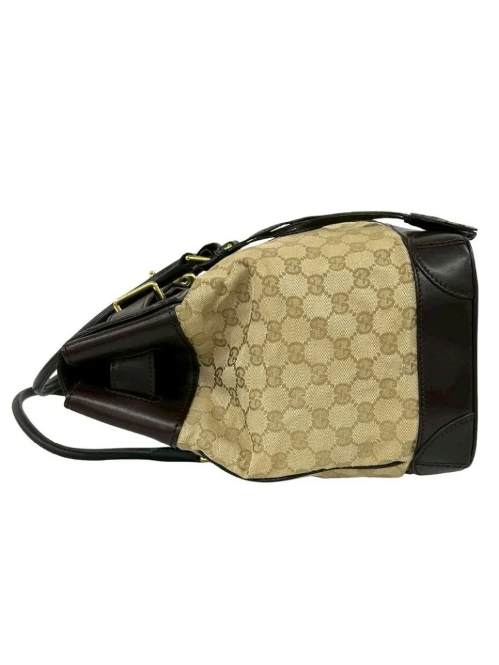 Gucci GG Canvas Croco Embossed Leather Tote Boston Bag Beige Brown - Picture 5 of 10